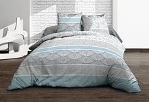 Housse de Couette 220x240 + 2 taies - Pur Coton 57 Fils - Louise Bleu