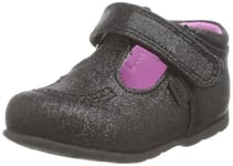 Kickers Unisex Kick T Bar Glitter Leather Shoes Baby, Black, 4 UK Child