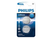 Philips Minicells-Batteri Cr2032p2/01B, Engangsbatteri, Cr2032, Litium, 3 V, 2 Stk, 210 Mah