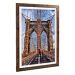 Big Box Art Framed Print of Brooklyn Bridge New York City (4) Design | Wall Art Picture | Home Decor for Kitchen, Living Room, Bedroom, Hallway, Walnut, A2 / 24.5x18 Inch / 62x45cm