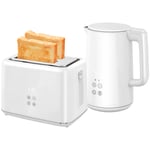 HOMCOM 1.5L 3000W Fast Boil Electric Kettle and 2 Slice Toaster Set, White