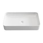 BAIKAL - Lavabo en céramique sur plan de travail. Lavabo rectangulaire finition blanc brillant. Dimensions : 62,5 x 35,5 x 11,5 cm. Sans trou pour robinet. Livré avec emballage renforcé