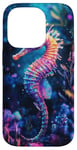 Coque pour iPhone 14 Pro Hippocampe éclatant au milieu de la flore sous-marine colorée