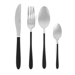 Salter BW07217 Noir Silver 16-Piece Cutlery Set - Flatware Service for 4, Tableware Set Including Forks, Knives, Tablespoons and Teaspoons, Stainless Steel Silverware with Black Coated Handles