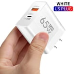 Blanc américain-GaN-Chargeurs USB 65W, Charge Rapide Type C pour iPhone 14 13 Xiaomi Redmi Oneplus Samsung,