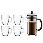 Bodum - K1928-16COS - Set Chambord - Cafetière à Piston Inox 1 L - 4 Mugs Bistro 0.35L