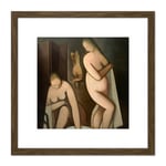 Kremlicka Three Women In Bath Painting 8X8 Inch Square Wooden Framed Wall Art Print Picture with Mount