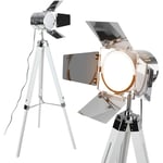 Lampadaire trépied type projecteur de cinéma hauteur réglable bois et métal led rétro lampe sur pied pour salon blanc mat