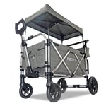 Fuxtec Chariot Super Cruiser + Gris Premium, Extension Habitacle, Chariot de Jardin Pliable pour Enfants, Transport, Plage, Ville, Forêt, à Tirer ou à Pousser, Capacité De Charge 75 kg