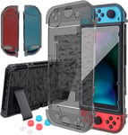 Coque Compatible Avec Nintendo Switch Avec Protection Écran, Étui Verre Trempé Avec 6 Poignées Couvre Pouce Absorption Des Chocs Et Antirayures