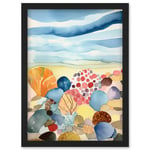 Seaside Beachcombing Colourful Seashells And Beach Pebbles Watercolour Painting Artwork Framed Wall Art Print A4