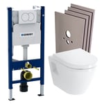 Pack wc Bati-support Geberit Duofix + wc suspendu Vitra Integra + Abattant en Duroplast + Plaque blanche + Set d'habillage