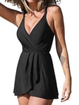 CUPSHE Maillot de bain une pièce pour femme - Robe de bain gainante - Jupe froncée avec bas, Noir , S