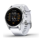 Garmin Epix Pro (Gen 2) Standard Edition, 42 mm GPS smartwatch, silver stål/vit silikonBAnd