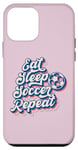 Coque pour iPhone 12 mini Ballon de sport pour hommes, femmes, garçons et filles avec inscription « Eat Sleep Soccer Repeat »