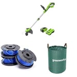 Greenworks 40V Cordless Strimmer Lawn EdgerFor Gardens, 33cm Cutting Width, With 2Ah Battery & Charger, G40LT33 + 3packs Strimmer Spool + 120L Garden Waste Leaf Bag