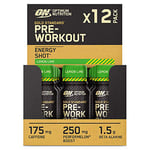 Optimum Nutrition Gold Standard Pre-Workout Energy Shot, Ready to Drink Food Supplement with Beta Alanine, Caffeine, PerforMelon Boost and Vitamin B6 and B12, Lemon Lime Flavour, 12-Pack, 12 x 60 ml