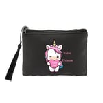 Porte monnaie et cles noir licorne coeur kawaii I love you personnalisable