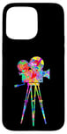 Coque pour iPhone 15 Pro Max Caméra vidéo Arc-en-ciel Art Splatter Film Lover Design