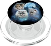 Trois chats mignons engloutis dans les nuages de galaxie sous la lune glacée PopSockets PopGrip pour MagSafe