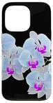 Coque pour iPhone 13 Pro Magnifique orchidée Phalaenopsis bleu clair Formes noires Mania