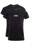 Emporio Armani Mens Essential Monogram 2-pack With Crew Neck T-Shirt, Black/Black, XL UK