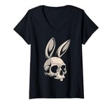 Womens Bunny Skull Cross Bone Crossbones Jolly Roger Bad Rabbit V-Neck T-Shirt