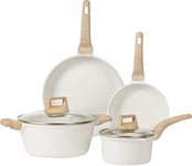 Carote Lot de 11 casseroles et poêles antiadhésives, batterie de cuisine en granit blanc pour plaques à induction, sans PFOS/PFOA