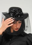 Adult Womens Beetlejuice Lydia Deetz Style Gothic Black Widow Hat with Veil