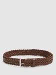 Reiss Carlton Braided Leather Belt, Chocolate