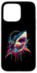 iPhone 15 Pro Max Great White Shark Lovers Pop Art Headphones Funny Shark Case