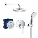 Eurosmart Set de douche tout en 1 avec douche de tête 21cm + Douchette 2 jets, Chrome (25219001-PERFECT)