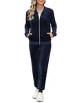 Irevial Survetement Femme Velours Jogging Femme Ensemble Manches Longues Hiver Tenue de Pyjama Sweatshirt Zippé et Pantalon ensemble de pyjama pour l'automne et l'hiver Bleu Marine，M