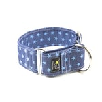 Galguita Amelie, 5 cm de Large, Taille L (40–49 cm), Collier pour Chien Anti-échappement. Étoiles Bleues.