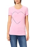 Love Moschino Women's Fitted Short Sleeved t-Shirt with hue Rhinestone Heart with Shiny Print on Chest, Pink, 16