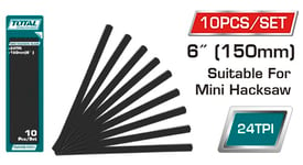 TOTAL - Ensemble de 10 lames de scie à arc | 150 mm x 24 dents | Pièces de rechange pour scie manuelle | Outil pour couper le plastique et le bois | Idéal pour les travaux de plomberie