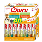 INABA Churu - Friandises pour Chats en Purée aux 4 Saveurs de Poulet - Délicieux Snacks pour Félins - Texture Lisse et Onctueuse - Nourriture pour Chats - 40 Tubes x 14g