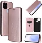 Compatible Avec Coque Google Pixel 5a, Mince Flip Fibre De Carbone [Test De Chute] Antichoc Stand Fente Avec Carte, Protecteur D'écran En Verre Trempé*2-Or Rose