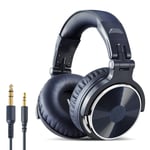 Casque Filaire HIFI Bass Pilotes 50MM Réduction du Bruit Pliable 3.5MM 6.35MM Over-Ear Studio DJ Gaming Headset avec Micro,Bleu Foncé