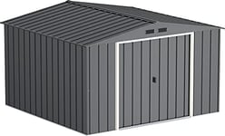 Duramax ECO 10 x 10 (9.74 m2) Metal Garden Storage Shed, Hot-Dipped Galvanized Metal Garden Shed, Tool Storage Shed, Strong Reinforced Roof Structure, Maintenance-Free Metal Shed, Anthracite