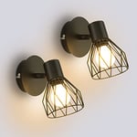 Dehobo Applique Murale Industrielle Interieur, Vintage Aplique Mural Chambre Noir E14, 2 Pack Lampe Cage Réglable Applique en Métal pour Maison Salon Couloir Boutique