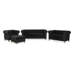 Manor House Soffgrupp Chesterfield Deluxe Sammet Grupp 4 Delux 3+2+1+Fotpall Svart 566030