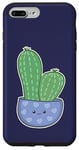 Coque pour iPhone 7 Plus/8 Plus Cactus Kawaii en pot pour les amateurs de plantes succulentes bleu nuit