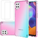 Lot De 2 Coques Pour Galaxy A12 Avec Protection D'écran En Verre Trempé, Dégradé Transparent, Anti-Rayures, Anti-Chocs, Pour Samsung Galaxy A12 Rose/Vert