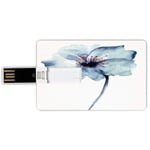 16G USB Flash Drives Credit Card Shape Watercolor Memory Stick Bank Card Style Artistic Design of a Spring Flower with Blue Tones Birth of Life Theme Print Decorative,Pale Blue Waterproof Pen Thumb Lo