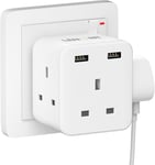 LENCENT Multi Plug Extension with 2 USB, 3 Way 3 Plugs Socket adapter, 5-in-1 3