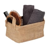 WENKO Panier de rangement Juna S, corbeille décorative pour le rangement ordonné d'accessoires comme p.ex. des vêtements, équipé de deux poignées, matériau extérieur 100% jute, 20 x 15 x 15 cm, brun