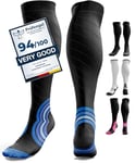 aZengear Compression Socks (20-30mmHg) Anti DVT Air Flying Knee-High Flight Travel Stockings, Swollen Legs, Varicose Veins, Running, Shin Splints Calf Pressure Support, Sports (Blue, S/M)