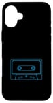 Coque pour iPhone 16 Plus Contour de cassette en bleu Old Tech nostalgique