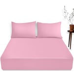 Extra Deep Fitted Single Bed Sheet- Polycotton Plain Dyed Hotel Quality Bedding- 16"/40 cm Fitted Sheet- Pink